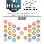 Hilton Doček Nove godine 2026 - raspored stolova