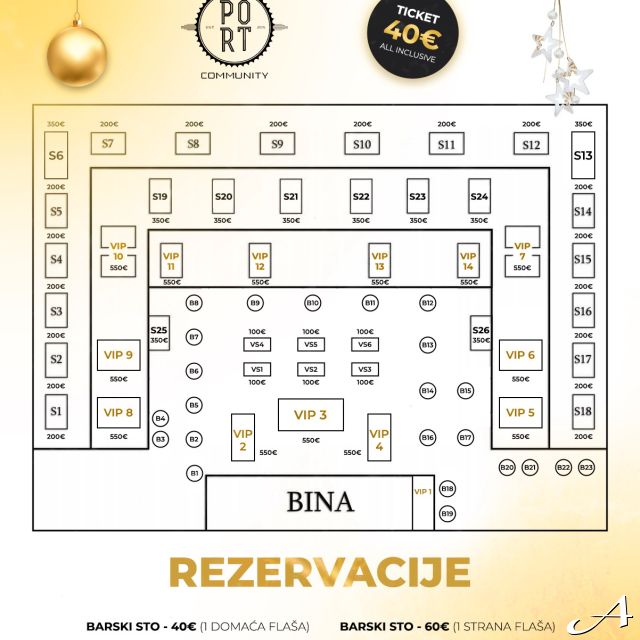Nova godina na splavu Port - mapa rasporeda stolova