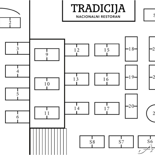 Nacionalni restoran Tradicija - raspored stolova