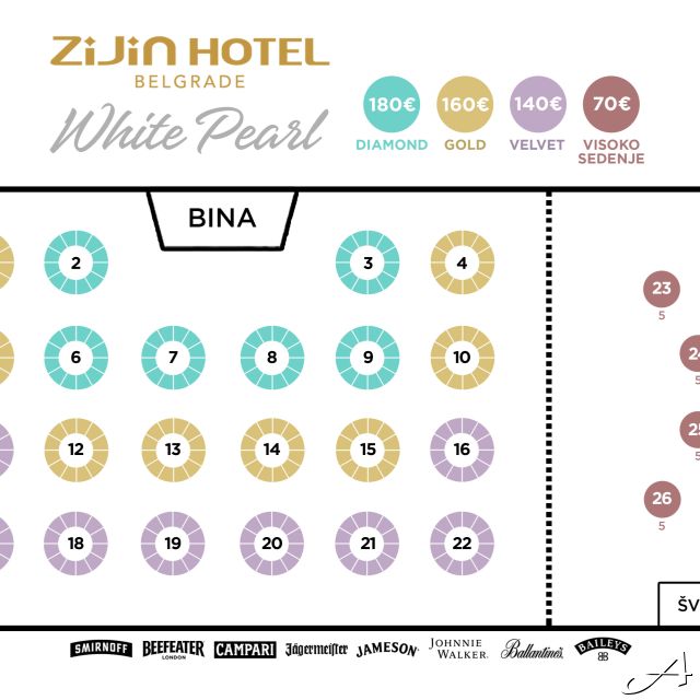 Zijin Hotel - mapa sedenja za doček