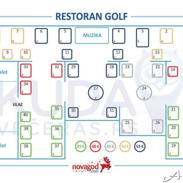 Restoran Golf - raspored stolova