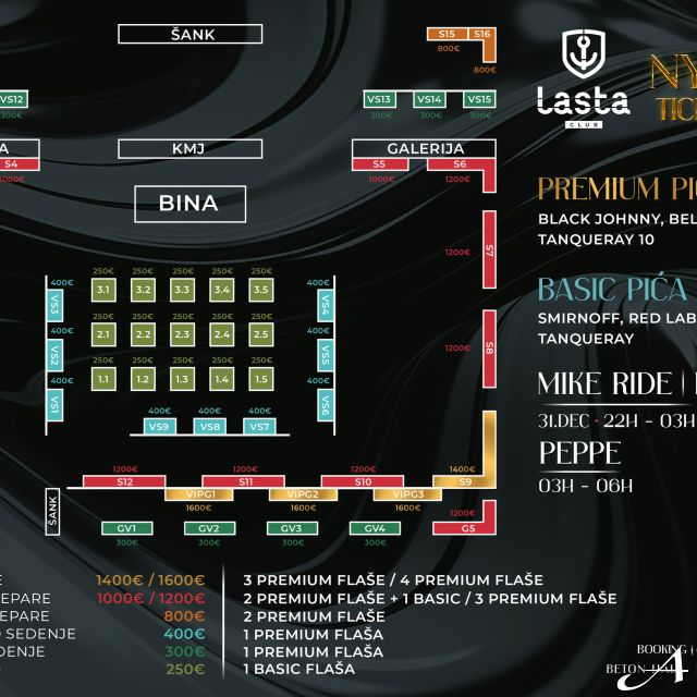 Klub Lasta Nova godina - mapa sedenja