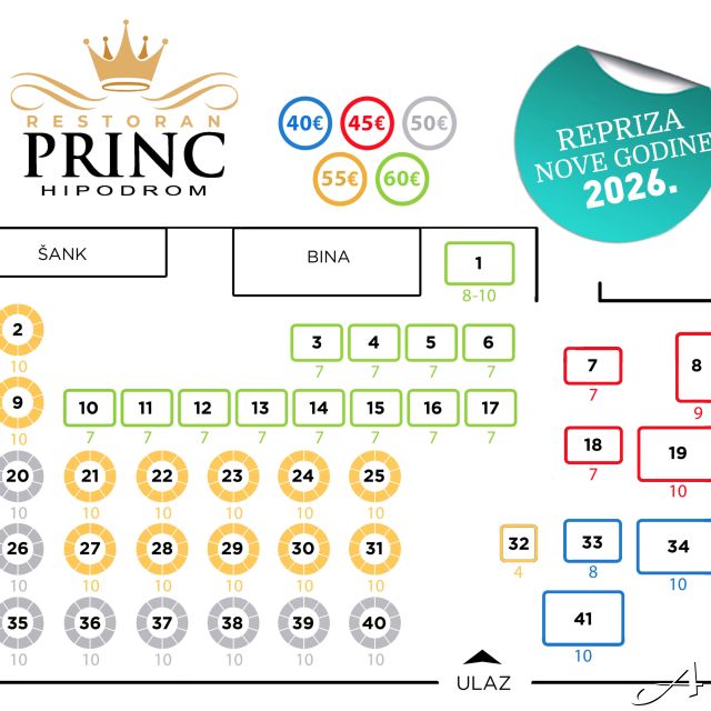 Restoran Princ - mapa sedenja i cene