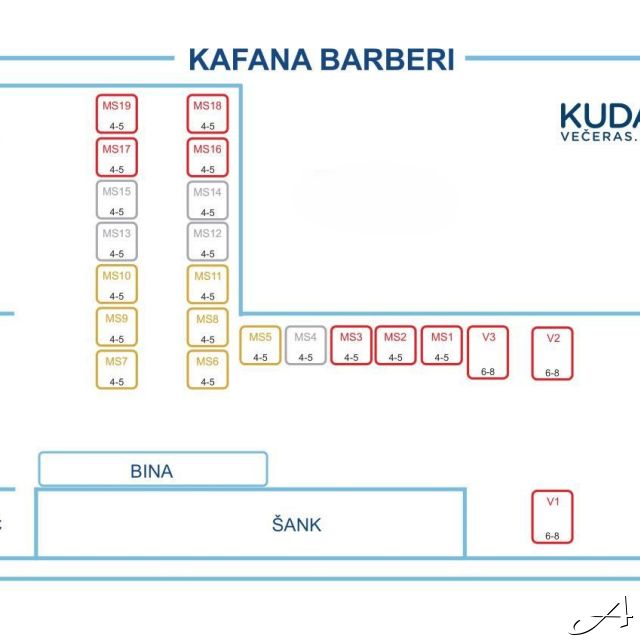 Kafana Barberi - raspored stolova
