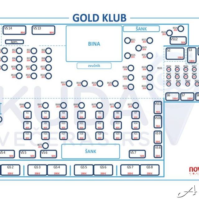 Gold klub - raspored stolova