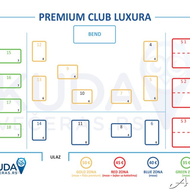 Premium club Luxura - raspored stolova