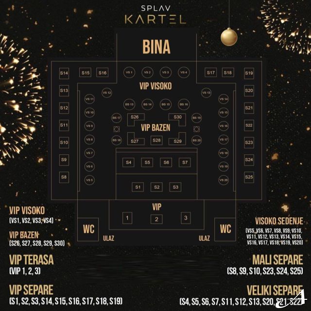 Nova godina na splavu Kartel - mapa sedenja