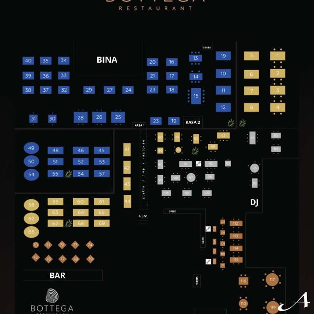 Restoran Bottega - mapa sedenja i zone
