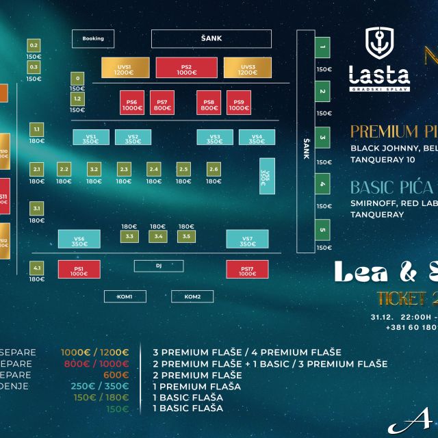 Splav Lasta - mapa sedenja i cena