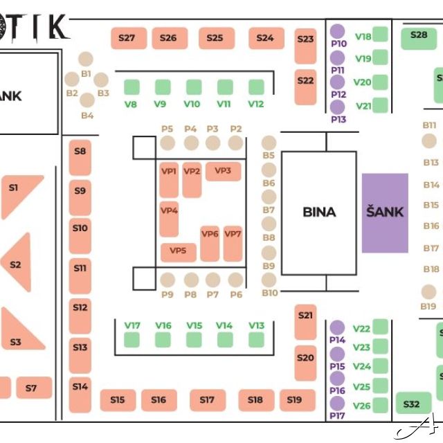 Klub Gotik - mapa sedenja i šankovi