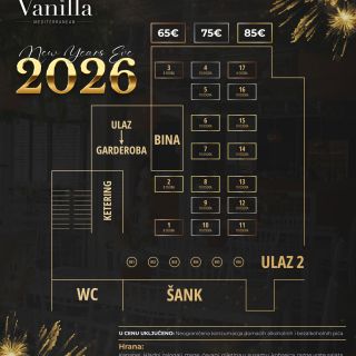 Klub Vanila Doček Nove godine - mapa sedenja