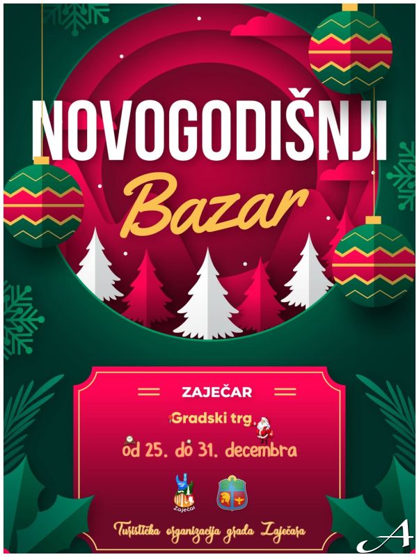 Novogodišnji bazar na Gradskom trgu u Zaječaru od 25. do 31. decembra