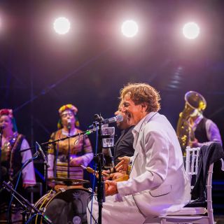 Doček Nove godine - muzičar peva na sceni